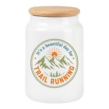 C’est une belle journée pour le badge de trail running - Boîte à biscuits avec couvercle en bois - blanc - Devant