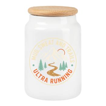 Course ultra sur les sentiers - Boîte à biscuits avec couvercle en bois - blanc - Devant