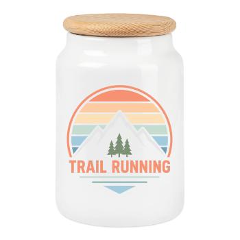 Design rétro doux de trail running avec coucher de soleil pastel - Boîte à biscuits avec couvercle en bois - blanc - Devant
