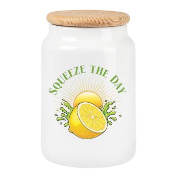 Squeeze the Day Zitronen-Splash - Keksdose mit Holzdeckel - Weiß - Vorne