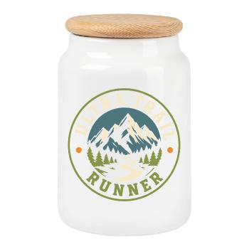 Ultra Trail Runner Scenic Mountain Abzeichen - Keksdose mit Holzdeckel - Weiß - Vorne