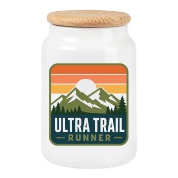 Ultra Trail Runner Retro Mountain Patch - Boîte à biscuits avec couvercle en bois - blanc - Devant