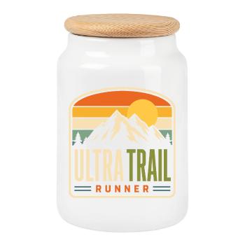 Ultra Trail Runner Mountain Sunset - Cookie Jar with Wooden Lid - white - Front