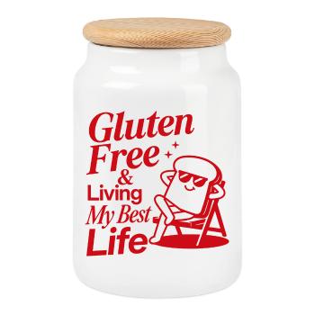 Gluten Free Living My Best Life - Cookie Jar with Wooden Lid - white - Front