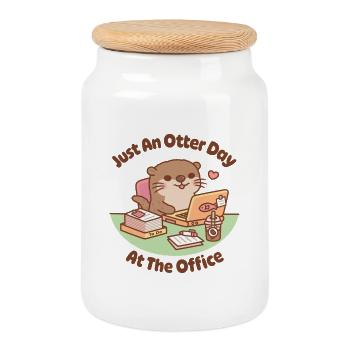 Une loutre de travail mignonne Juste une journée de loutre au bureau - Boîte à biscuits avec couvercle en bois - blanc - Devant