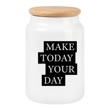 Faites de ce jour votre motivation - Boîte à biscuits avec couvercle en bois - blanc - Devant