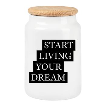 Start Living Your Dream Quote - Keksdose mit Holzdeckel - Weiß - Vorne