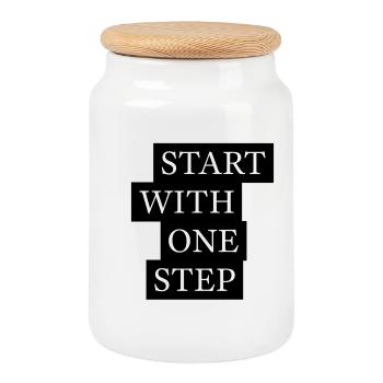Start With One Step Motivation - Cookie Jar with Wooden Lid - white - Front