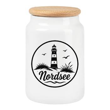 Nordsee Leuchtturm Strand Küsten Liebe - Keksdose mit Holzdeckel - Weiß - Vorne