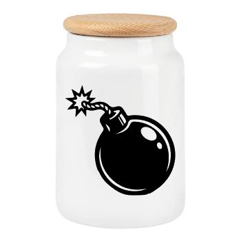 Bomb Icon - Cookie Jar with Wooden Lid - white - Front