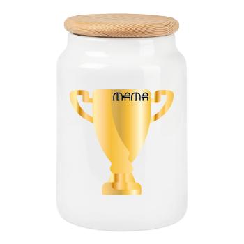 Sport Pokal - Mama - Keksdose mit Holzdeckel - Weiß - Vorne