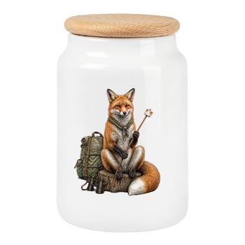 Fox camper explorer hiking - Cookie Jar with Wooden Lid - white - Front