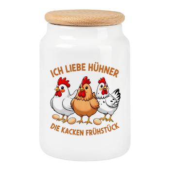 Ich liebe Hühner - Die Kacken Frühstück  - Keksdose mit Holzdeckel - Weiß - Vorne