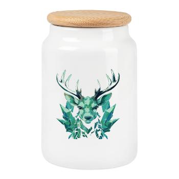 Geometric Crystal Deer - Cookie Jar with Wooden Lid - white - Front