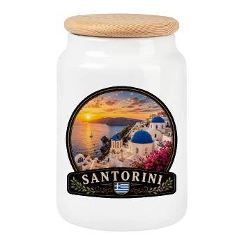 Santorini Griechenland Kreuzfahrt Urlaub Oia Abend - Keksdose mit Holzdeckel - Weiß - Vorne