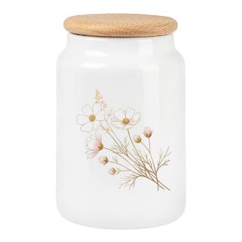 Accents dorés, fleurs blanches - Boîte à biscuits avec couvercle en bois - blanc - Devant