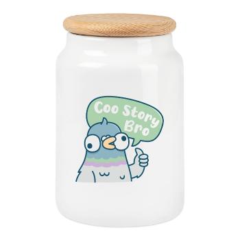 Cute Derpy Pigeon Coo Story Bro Funny Pun - Cookie Jar with Wooden Lid - white - Front
