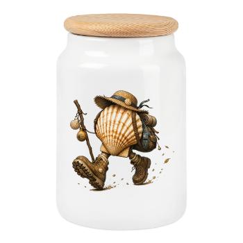 Coquille Saint-Jacques Pèlerin Camino de Santiago - Boîte à biscuits avec couvercle en bois - blanc - Devant