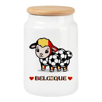 Football Mouton Belgique  - Boîte à biscuits avec couvercle en bois - blanc - Devant