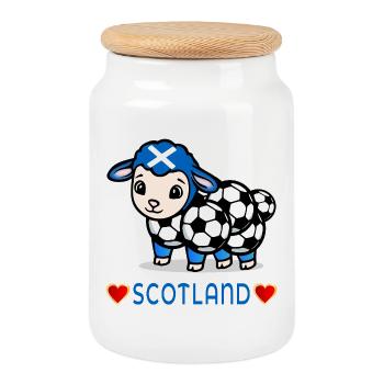Scotland Lamb Soccer - Cookie Jar with Wooden Lid - white - Front