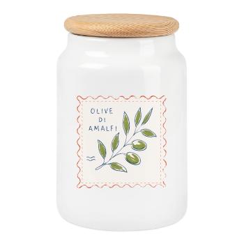 Amalfi Olive Zweig Illustration - Keksdose mit Holzdeckel - Weiß - Vorne