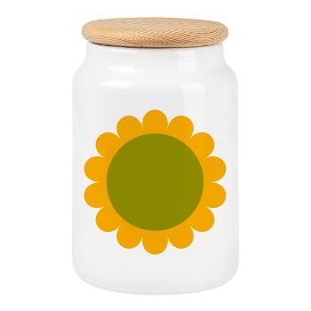 Abstract Sunflower Green Yellow - Cookie Jar with Wooden Lid - white - Front