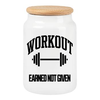 Workout Earned Not Given Gym T-Shirt - Keksdose mit Holzdeckel - Weiß - Vorne
