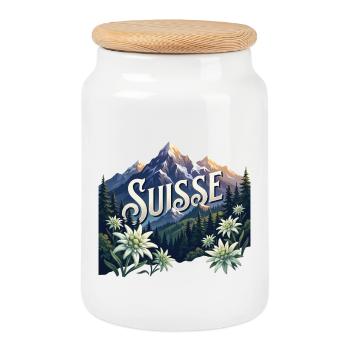 Suisse Suisse Suisse  Cadeau Nature - Boîte à biscuits avec couvercle en bois - blanc - Devant