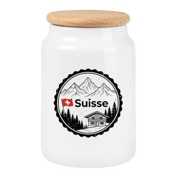 Suisse Suisse Suisse Souvenir - Boîte à biscuits avec couvercle en bois - blanc - Devant