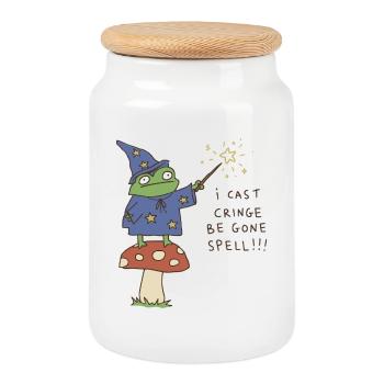 Je lance Sort de Disparaître Magicien Grenouille Drôle - Boîte à biscuits avec couvercle en bois - blanc - Devant