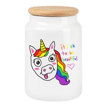 C’est normal d’être une belle licorne arc-en-ciel - Boîte à biscuits avec couvercle en bois - blanc - Devant