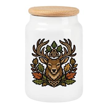 Verzierter keltischer Hirsch-Mystische Naturstil - Keksdose mit Holzdeckel - Weiß - Vorne