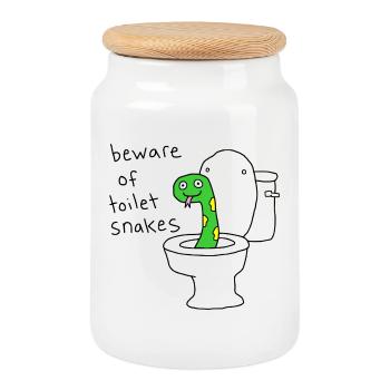 Beware Of Toilet Snakes - Cookie Jar with Wooden Lid - white - Front