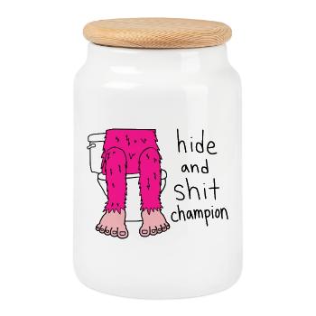 Hide And Shit Champion - Cookie Jar with Wooden Lid - white - Front