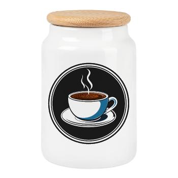 Coffee Cup Round Logo Illustration - Cookie Jar with Wooden Lid - white - Front
