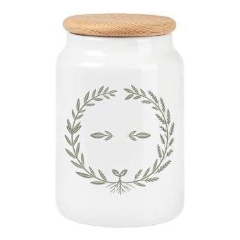 Verwurzelt in der Geschichte Lorbeer-Emblem - Keksdose mit Holzdeckel - Weiß - Vorne