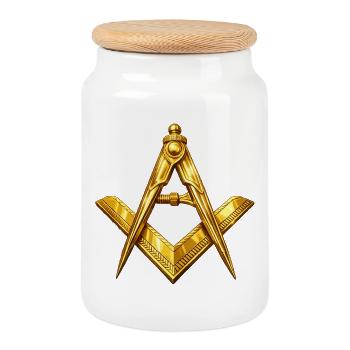 Franc-maçonnerie - Boîte à biscuits avec couvercle en bois - blanc - Devant