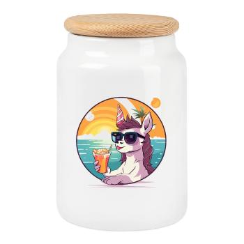 Fête des Lamas du Coucher du Soleil - Boîte à biscuits avec couvercle en bois - blanc - Devant