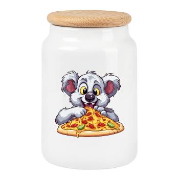 Kleiner Koala Pizzaessen - Keksdose mit Holzdeckel - Weiß - Vorne