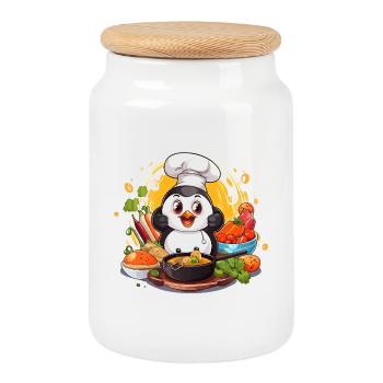 Art culinaire Kitchen Penguin - Boîte à biscuits avec couvercle en bois - blanc - Devant
