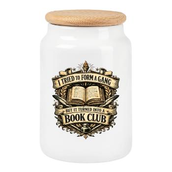 Blason vintage du club de lecture – Chemise Gang Saying - Boîte à biscuits avec couvercle en bois - blanc - Devant