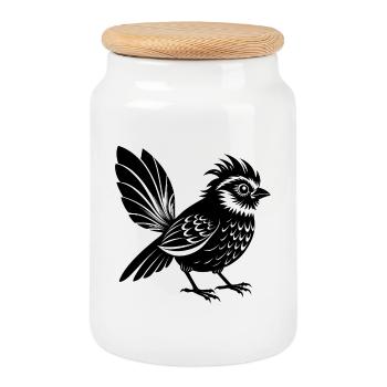 Oiseau de fantaisie - Boîte à biscuits avec couvercle en bois - blanc - Devant