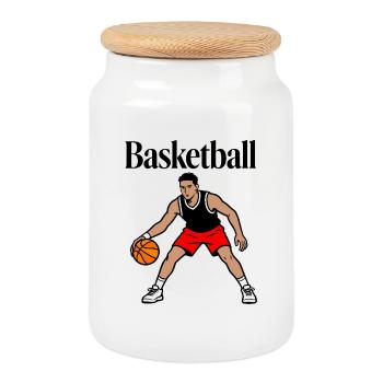 basket-ball - Boîte à biscuits avec couvercle en bois - blanc - Devant