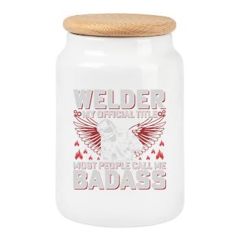 Schweißer Badass Offizieller Titel Handwerker - Keksdose mit Holzdeckel - Weiß - Vorne