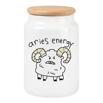 aries energy - Cookie Jar with Wooden Lid - white - Front