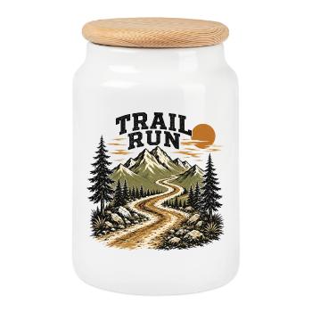Trail Run - Cookie Jar with Wooden Lid - white - Front