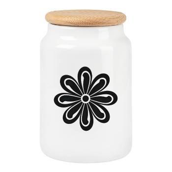 Motif de fleurs noires et blanches - Boîte à biscuits avec couvercle en bois - blanc - Devant
