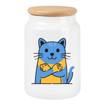 Chat Bleu Ami qui serre ses pattes - Boîte à biscuits avec couvercle en bois - blanc - Devant