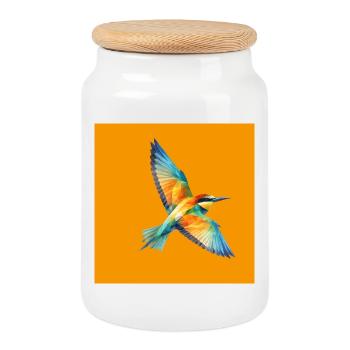 Feverish Bee-Eater Polygon Art on Orange - Cookie Jar with Wooden Lid - white - Front
