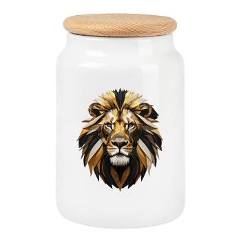 Tête de lion géométrique dans les tons dorés - Boîte à biscuits avec couvercle en bois - blanc - Devant